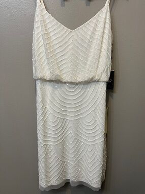 White Beaded V‑Neck Mini Dress | Bridal | Rehearsal Dinner | Beachy | Resort